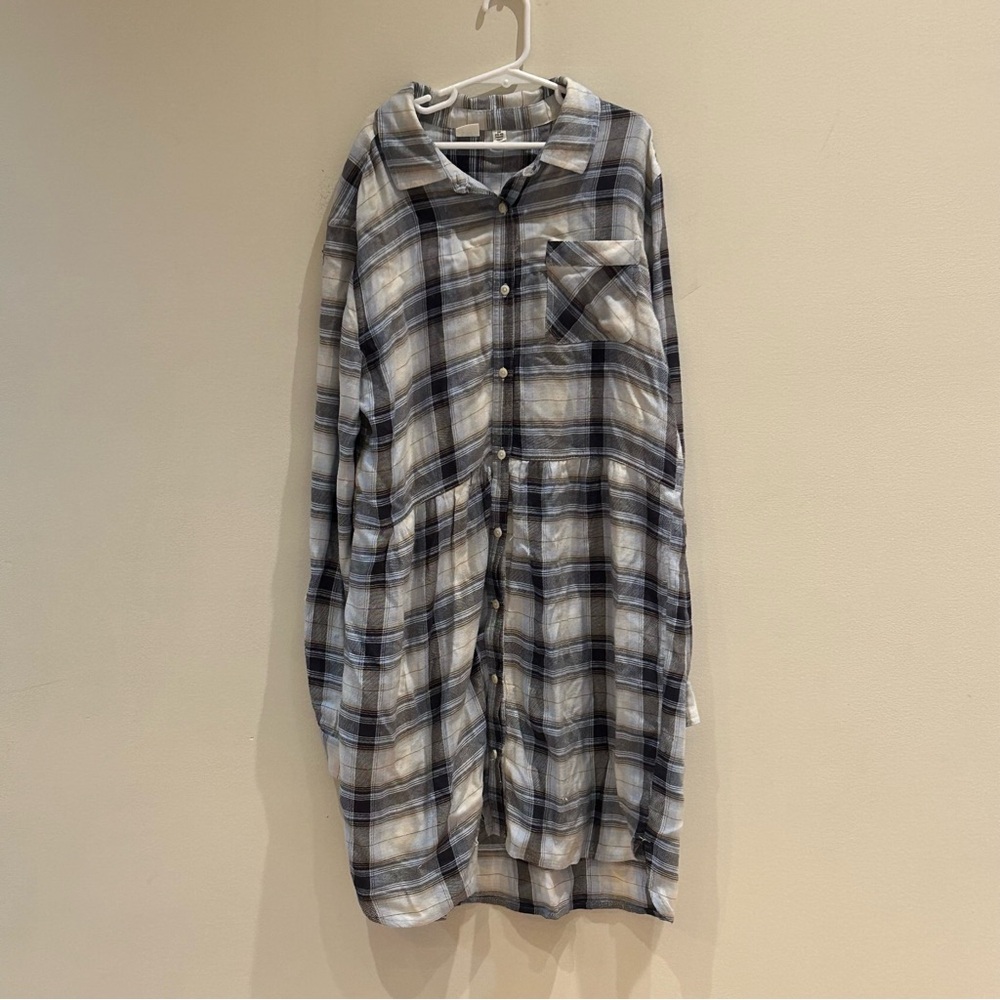 GAP Kids Girls XXL (14-16) Gray Blue Plaid Shirt Dress